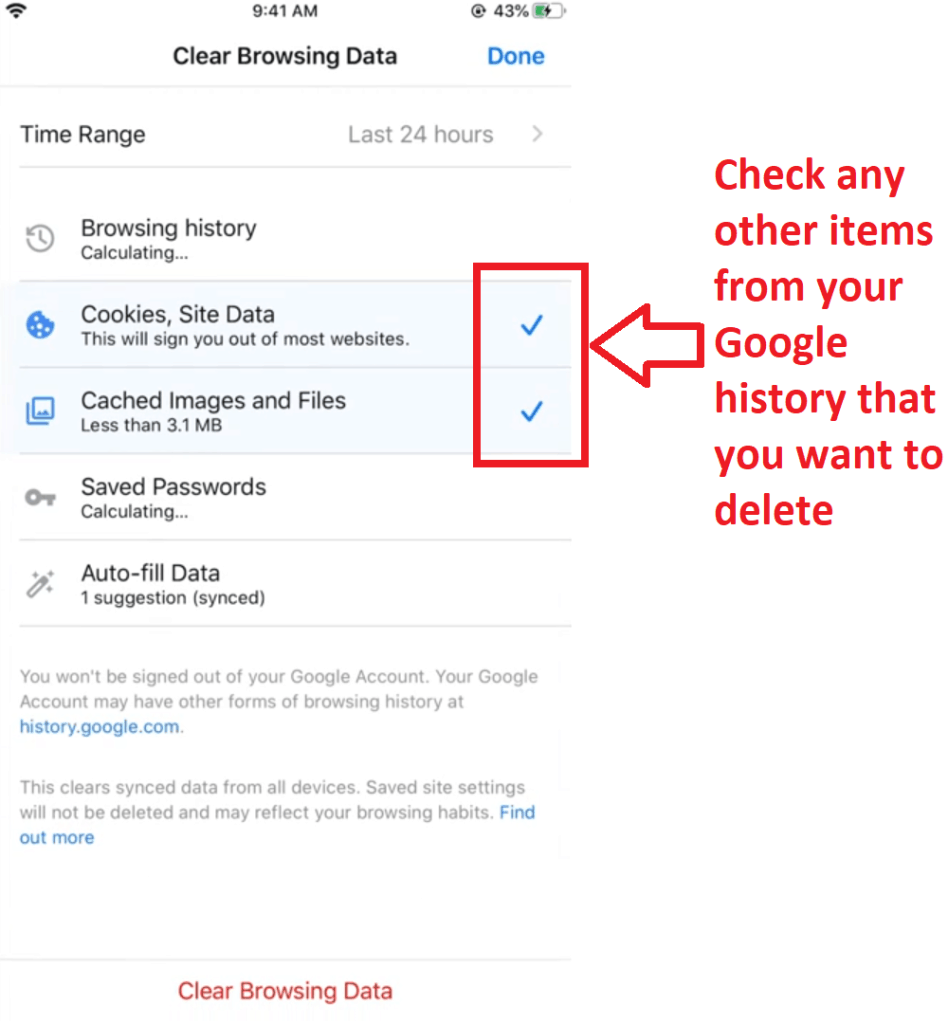 iPhone and iPad clear your Google history step 3