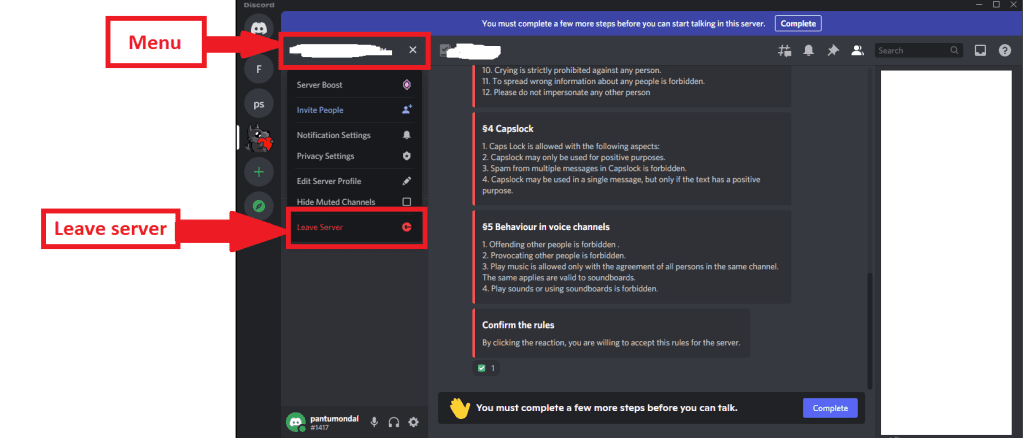 How to leave a discord server on PC MAC
