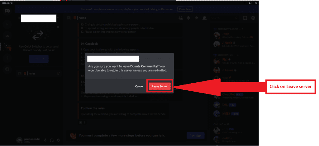 How to leave a discord server on PC MAC