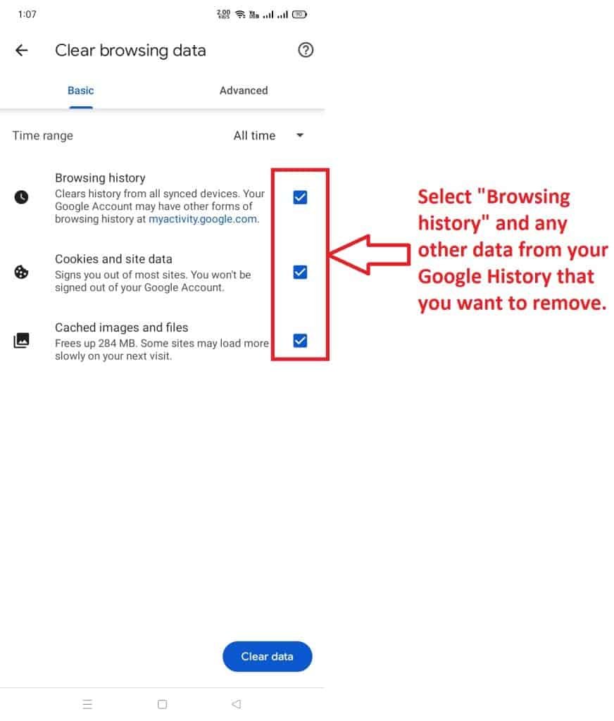 On Android, you can clear your Google history step 3