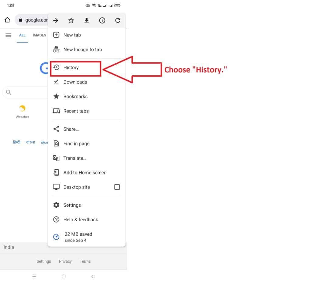 How do you permanently delete browsing history on Android step 4